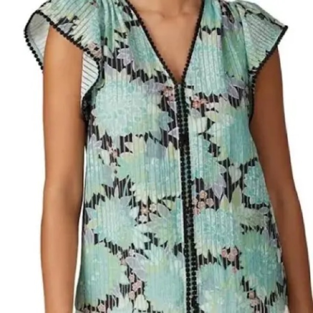 NWOT kate spade Mint Green Floral Pleated Ruffle Sleeve Top